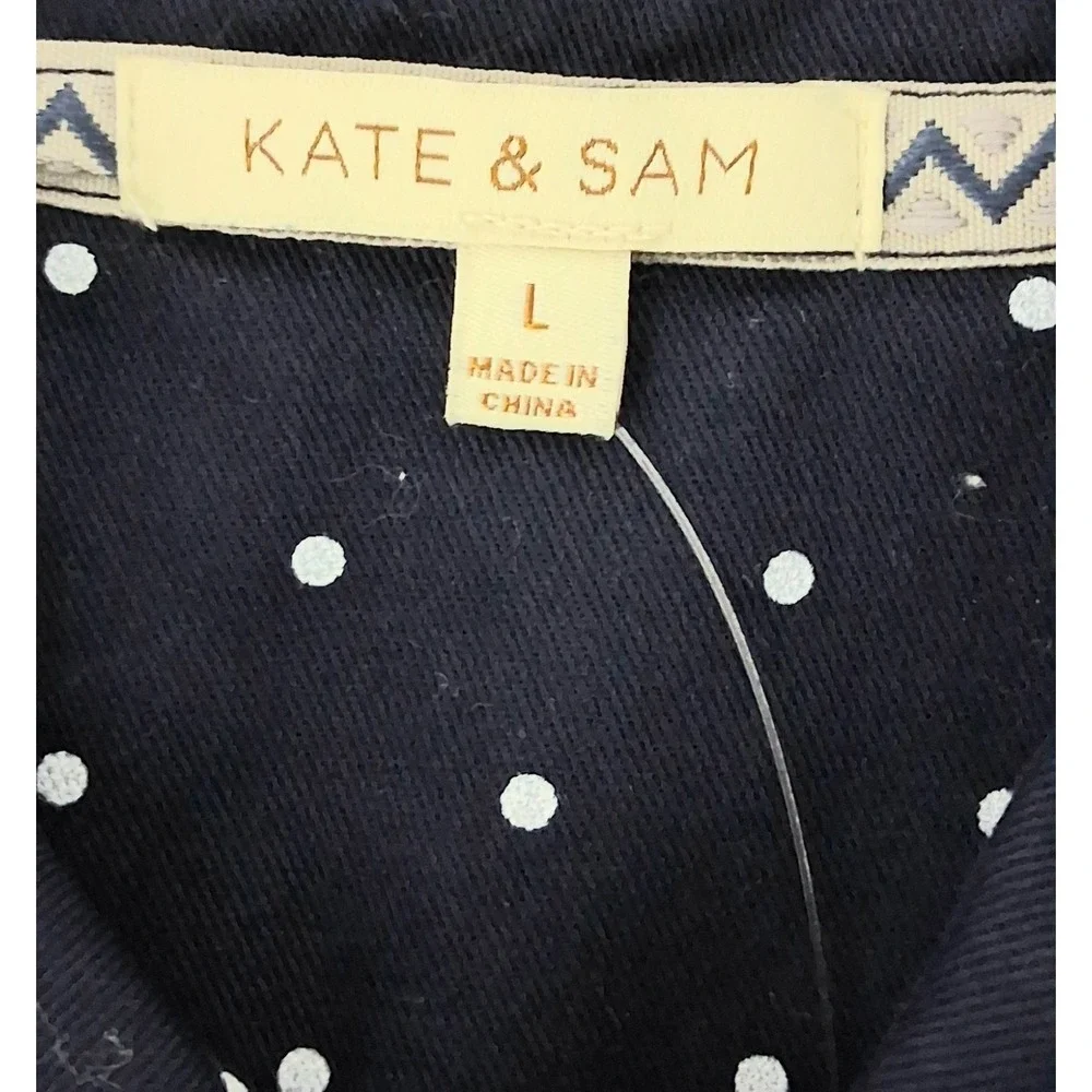 Kate & Sam Jacket Women's Large Navy Blue Polka Dot Button Rope Tie Nautical New